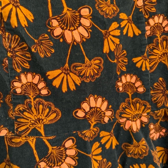 Free People Corduroy Navy Blue and Orange Print Flounce Hem Mini Skirt - Picture 3 of 5